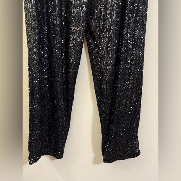 Farm Rio Black Sequin Straight Leg Pants -‎ L | Sparkle Chic Classy Night Out - Picture 5 of 13